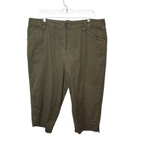 White Stag Woman Size 18W Military Green Capri Pants Pockets Stretch Casual VTG